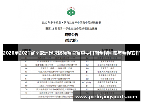 2020至2021赛季欧洲足球锦标赛决赛重要日期全程回顾与赛程安排